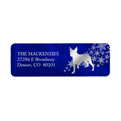 Blue Winter Boston Terrier Return Address Label