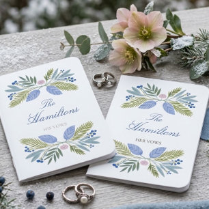 Blue Winter Botanical Custom His and Hers Foil Vow Books