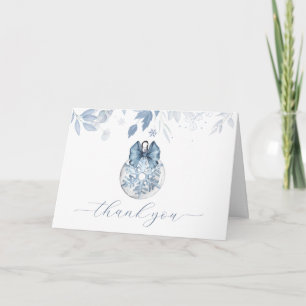 Blue Winter Bow Snowflake Ornament Baby Shower Letterpress Thank You Card