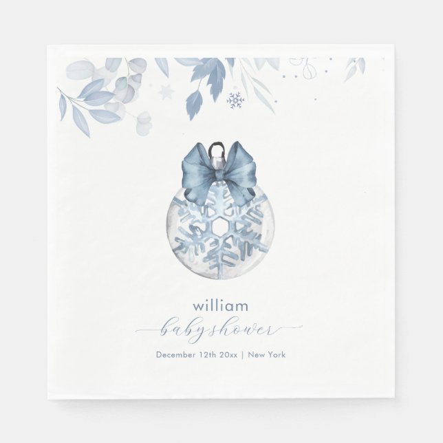 Blue Winter Bow Snowflake Ornament Baby Shower  Napkins (Front)