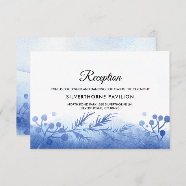 Blue Winter Branches Wedding Reception Cards (Front/Back)