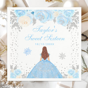 Blue Winter Brown Hair Princess Sweet Sixteen Napkins