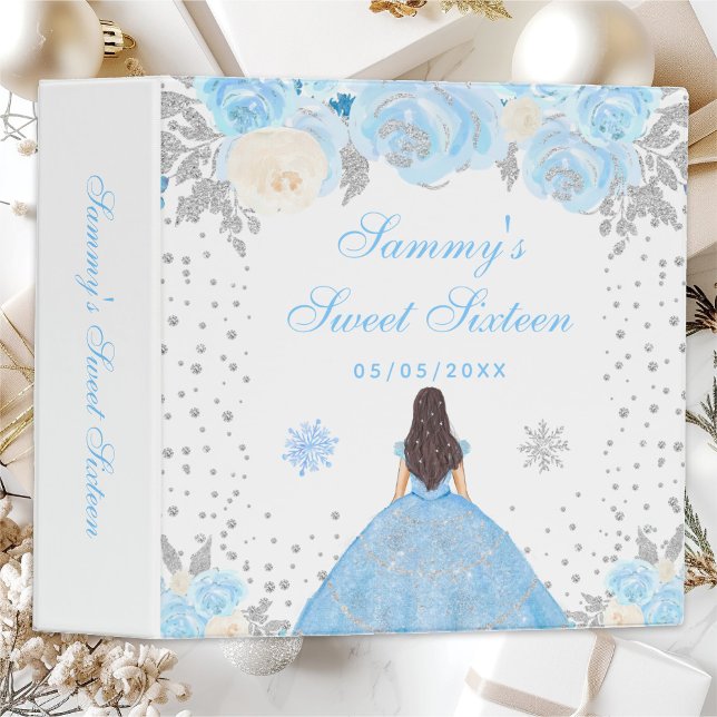 Blue Winter Brunette Hair Princess Sweet Sixteen 3 Ring Binder (Creator Uploaded)