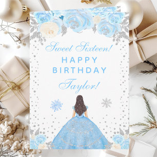 Blue Winter Brunette Hair Princess Sweet Sixteen Card