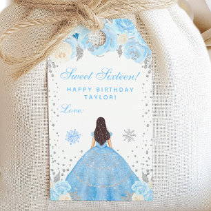 Blue Winter Brunette Hair Princess Sweet Sixteen Gift Tags