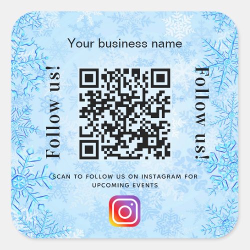 Blue winter business name qr code instagram square sticker