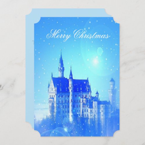 Blue Winter Castle Snowflakes Christmas Party Invitation