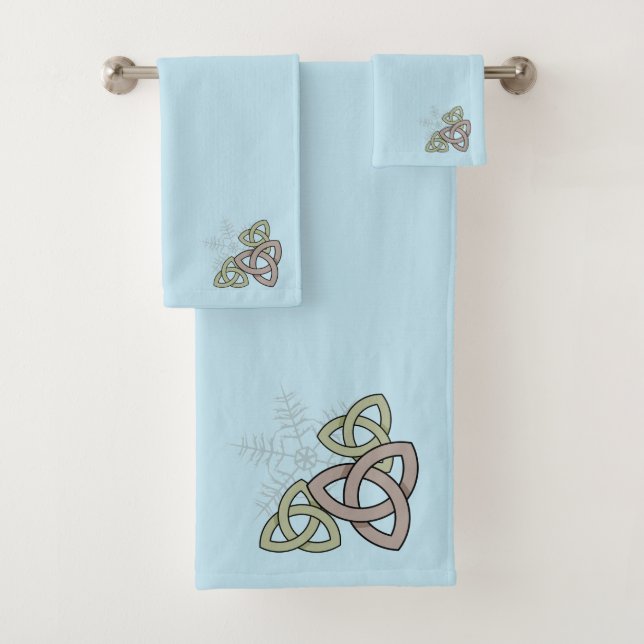 Blue Winter Celtic Knots and Snowflakes Bath Towel Set (Insitu)