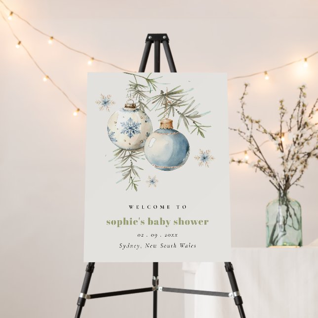 Blue Winter Chirstmas Boy Baby Shower Welcome Foam Board (In Situ (Stand))