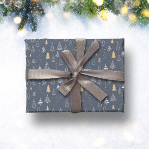 Blue Winter Christmas Elegant Tree Pattern Holiday Wrapping Paper