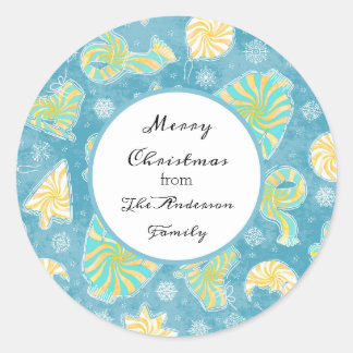 Blue Winter Christmas Monogram Classic Round Sticker