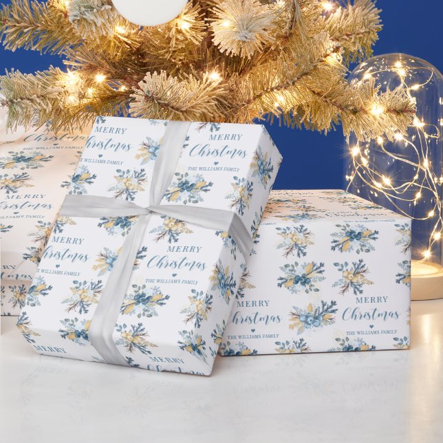 Blue winter Christmas personalized wrapping paper (Holidays)