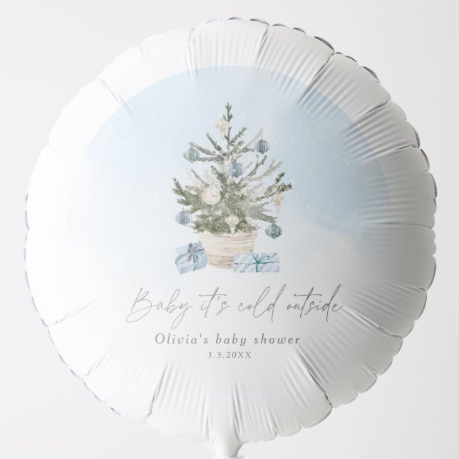 Blue winter Christmas tree baby shower Balloon (Front)