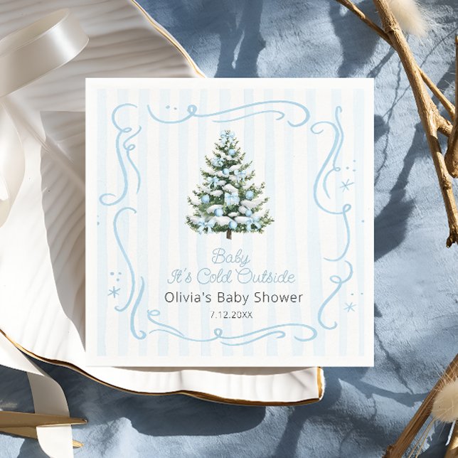Blue Winter Christmas Tree Baby Shower Napkins (Creator Uploaded)
