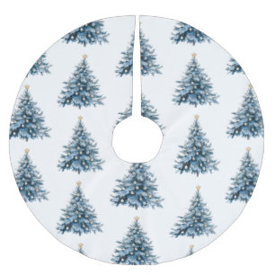 Blue Winter Christmas Tree Gold Star Brushed Polyester Tree Skirt