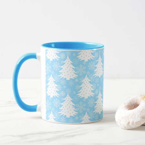 Blue Winter Christmas Tree Snowflake Pattern Mug