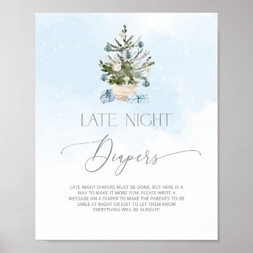 Blue winter Chritmas tree Late night diapers Poster