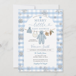 Blue Winter Clothesline Merry Little Baby Shower Invitation