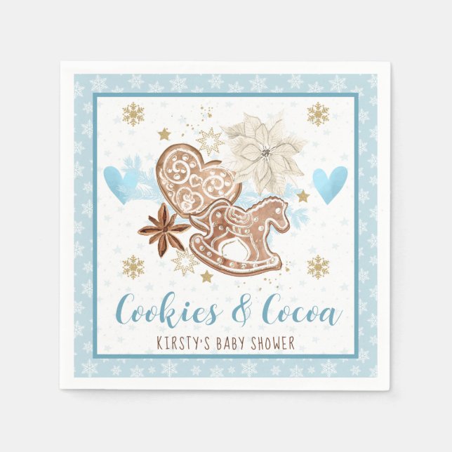 Blue Winter Cookies & Cocoa Baby Shower Napkins (Front)
