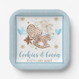 Blue Winter Cookies & Cocoa Baby Shower Paper Plates