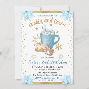 Blue Winter Cookies & Cocoa Birthday Invitation