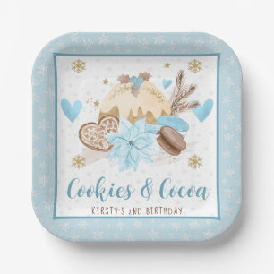 Blue Winter Cookies & Cocoa Birthday party Paper Plates