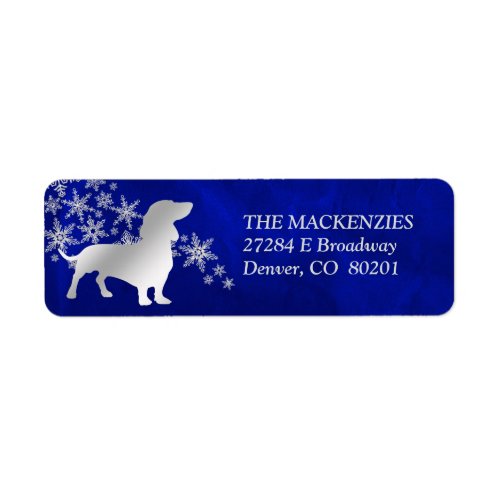 Blue Winter Dachshund Return Address Label