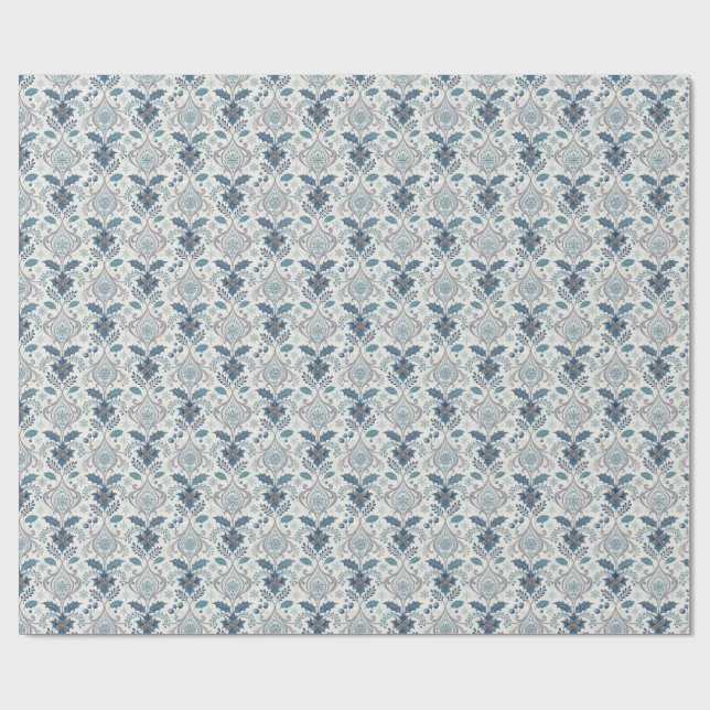 Blue Winter Damask Wrapping Paper (Flat)