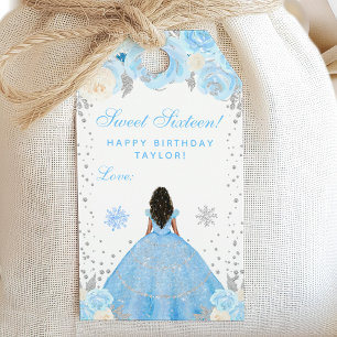 Blue Winter Dark Skin Princess Sweet Sixteen Gift Tags