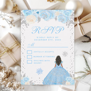 Blue Winter Dark Skin Princess Sweet Sixteen RSVP Card