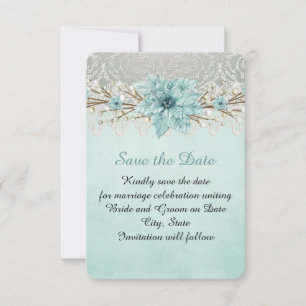 Blue Winter Day Damask Save the date