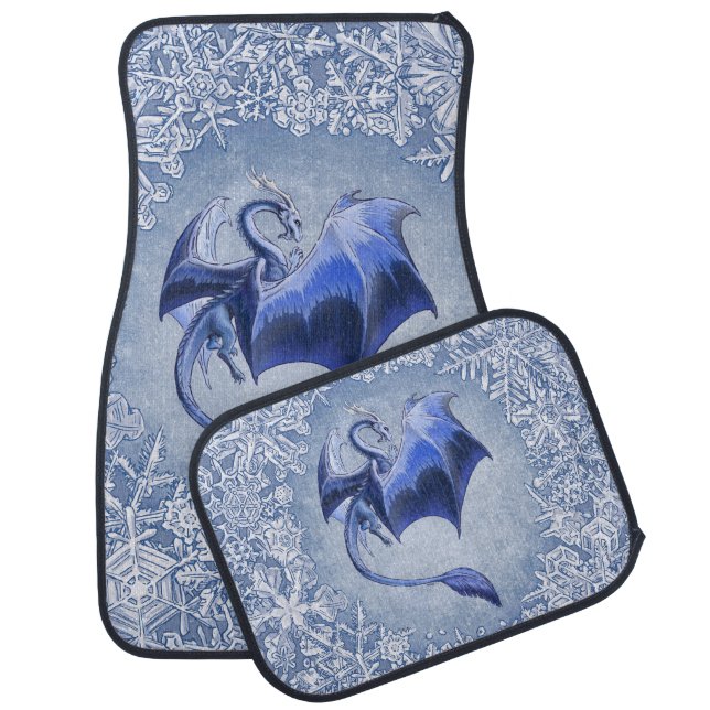 Blue Winter Dragon Fantasy Nature Art Car Floor Mat (Set)