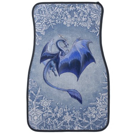 Blue Winter Dragon Fantasy Nature Art Car Mat