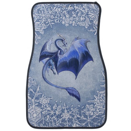 Blue Winter Dragon Fantasy Nature Art Car Mat