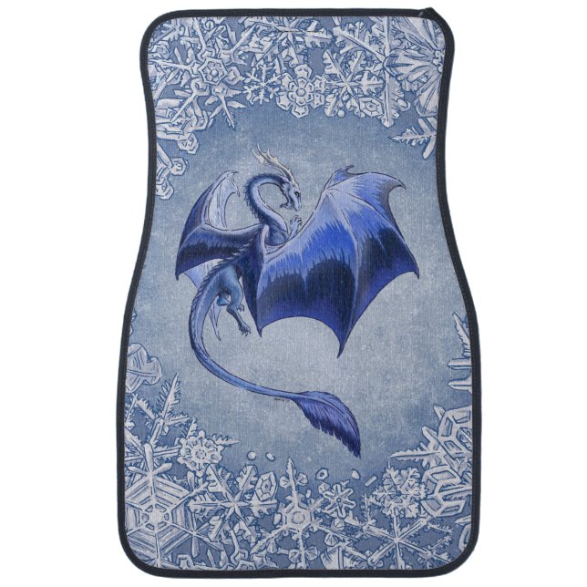 Blue Winter Dragon Fantasy Nature Art Car Mat (Front)