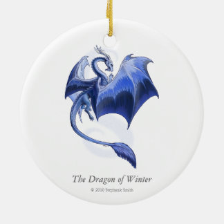 Blue Winter Dragon Fantasy Nature Art Ceramic Ornament
