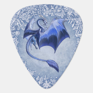 Blue Winter Dragon Fantasy Nature Art Guitar Pick