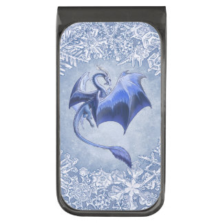 Blue Winter Dragon Fantasy Nature Art Gunmetal Finish Money Clip