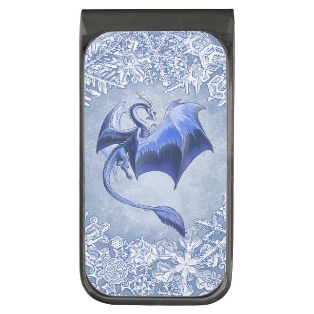 Blue Winter Dragon Fantasy Nature Art Gunmetal Finish Money Clip (Front Vertical)