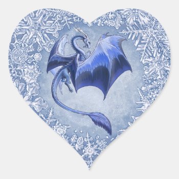 Blue Winter Dragon Fantasy Nature Art Heart Sticker by critterwings at Zazzle