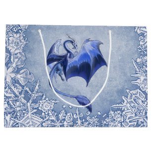 Blue Winter Dragon Fantasy Nature Art Large Gift Bag