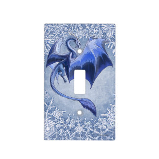 Blue Winter Dragon Fantasy Nature Art Light Switch Cover
