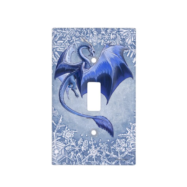 Blue Winter Dragon Fantasy Nature Art Light Switch Cover (Front)