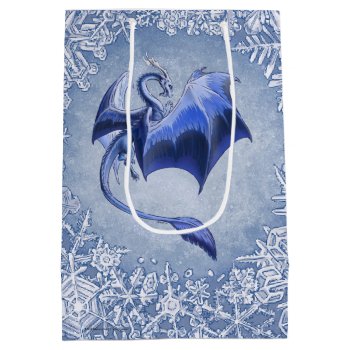 Blue Winter Dragon Fantasy Nature Art Medium Gift Bag by critterwings at Zazzle