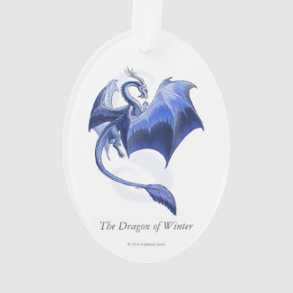 Blue Winter Dragon Fantasy Nature Art Ornament