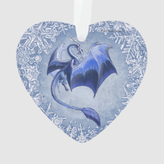 Blue Winter Dragon Fantasy Nature Art Ornament
