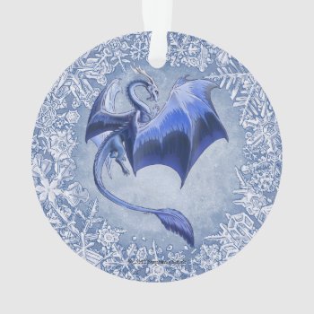 Blue Winter Dragon Fantasy Nature Art Ornament by critterwings at Zazzle