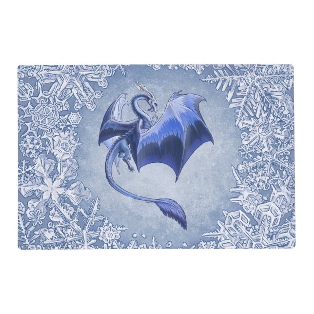 Blue Winter Dragon Fantasy Nature Art Placemat (Front)
