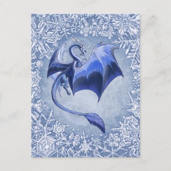Blue Winter Dragon Fantasy Nature Art Postcard by critterwings at Zazzle