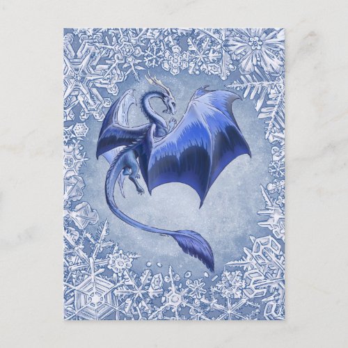Blue Winter Dragon Fantasy Nature Art Postcard